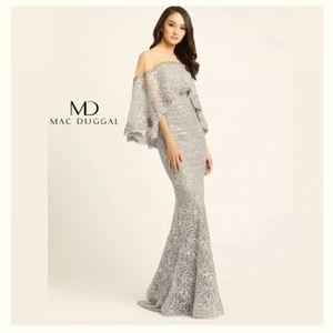 MAC DUGGAL 20072D FULLY LACE EMBELLISHED CAPE GOWN DRESS/NWT